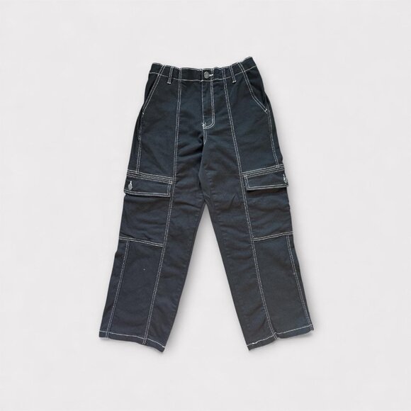 Madden NYC Pants Womens Large Black Cargo Utility Wide Leg Contrast Stitch - Picture 2 of 10